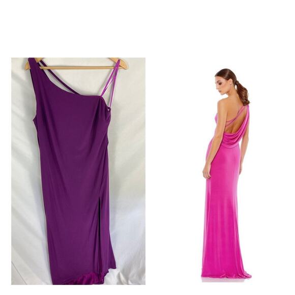 Ieena for Mac Duggal One Shoulder Jersey Sheath Gown in Purple Size Medium - Picture 1 of 7